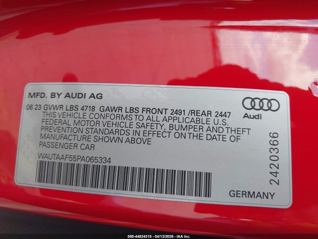 Aukcja sprzedaży 2023 Audi A5, vin: WAUTAAF55PA065334, numer aukcji: 44824315