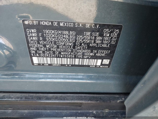 Продаж на аукціоні авто 2026 Honda Hr-v Awd Ex-l, vin: 3CZRZ2H77TM703858, номер лоту: 44824333
