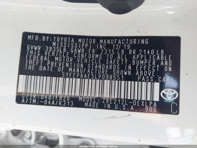 Toyota COROLLA LE 2020 5YFEPRAE5LP098551 Image 9