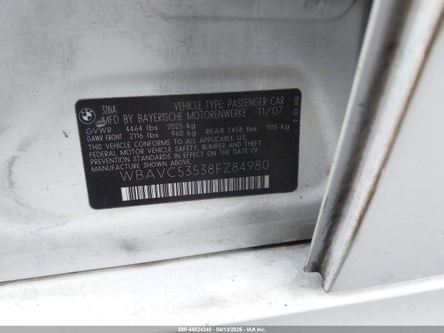Продаж на аукціоні авто 2008 Bmw 328i, vin: WBAVC53538FZ84980, номер лоту: 44824340