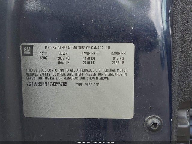 Продажа на аукционе авто 2007 Chevrolet Impala Ls, vin: 2G1WB58N179355785, номер лота: 44824341
