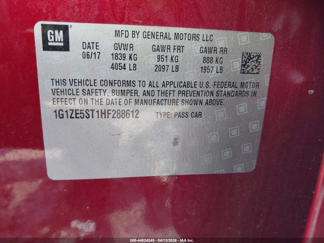 1G1ZE5ST1HF288612 Chevrolet MALIBU 1LT