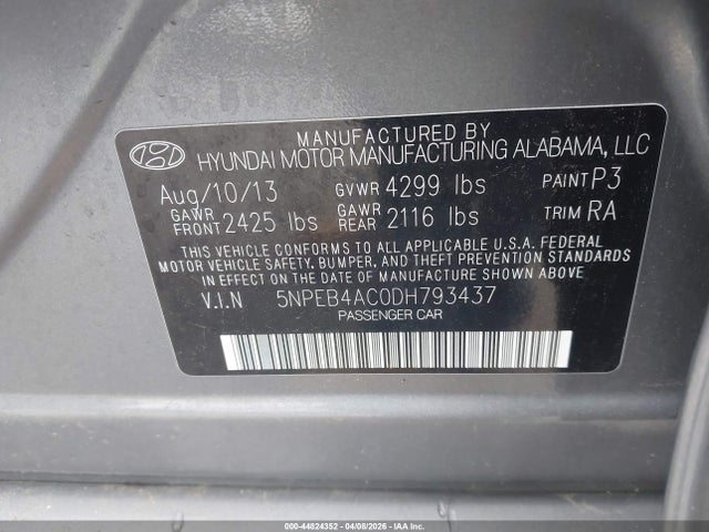 Продаж на аукціоні авто 2013 Hyundai Sonata Gls, vin: 5NPEB4AC0DH793437, номер лоту: 44824352