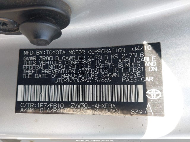 Продажа на аукционе авто 2010 Toyota Prius Iii, vin: JTDKN3DU9A0167659, номер лота: 44824357
