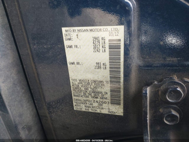 44824358 :رقم المزاد ، 1N4AL2AP5CC242603 vin ، 2012 Nissan Altima 2.5 S مزاد بيع