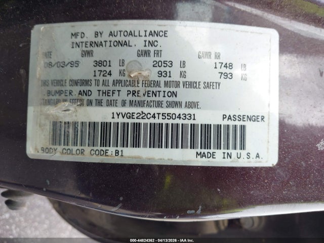 Aukcja sprzedaży 1996 Mazda 626 Dx/lx, vin: 1YVGE22C4T5504331, numer aukcji: 44824362