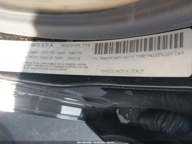 44824366 :رقم المزاد ، ZAM57RTA6F1130017 vin ، 2015 Maserati Ghibli S Q4 مزاد بيع