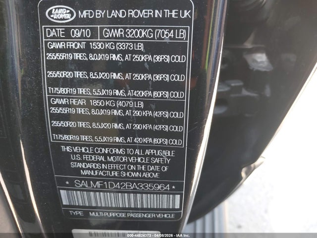 2011 LAND ROVER RANGE ROVER SALMF1D42BA335964 Photo 8