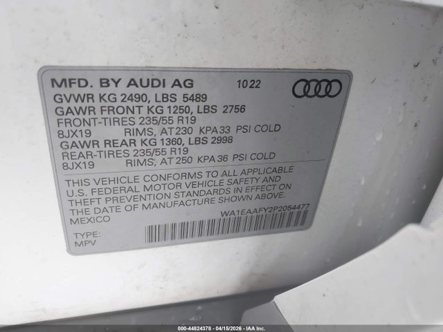 44824378 :رقم المزاد ، WA1EAAFY2P2054477 vin ، 2023 Audi Q5 Premium Plus 45 Tfsi S Line Quattro مزاد بيع