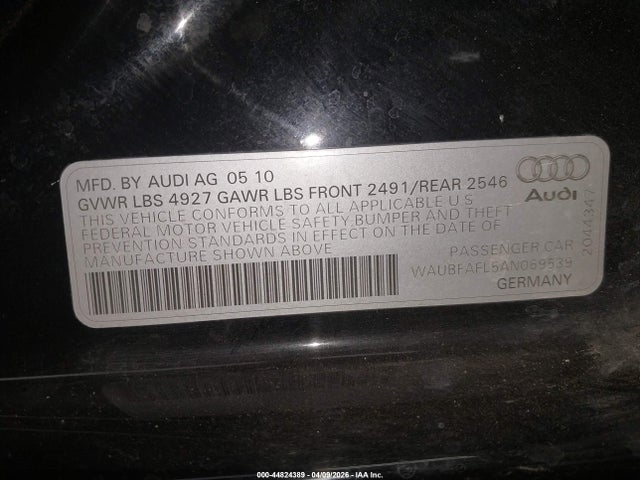 Продаж на аукціоні авто 2010 Audi A4 2.0t Premium, vin: WAUBFAFL5AN069539, номер лоту: 44824389