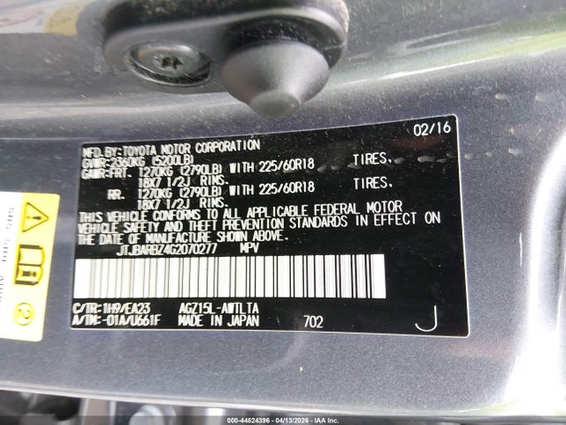 Aukcja sprzedaży 2016 Lexus Nx 200t, vin: JTJBARBZ4G2070277, numer aukcji: 44824396