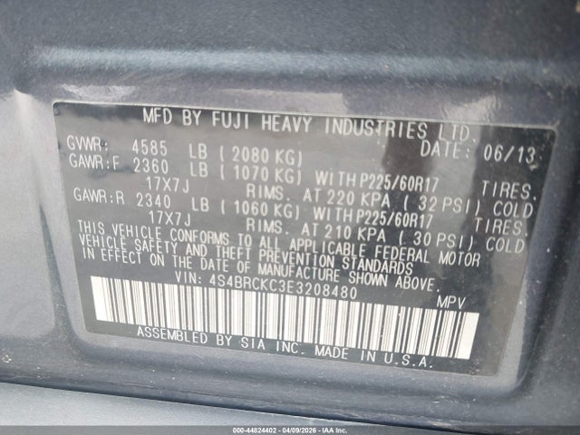 2014 Subaru Outback 2.5i Limited მანქანა იყიდება აუქციონზე, vin: 4S4BRCKC3E3208480, აუქციონის ნომერი: 44824402