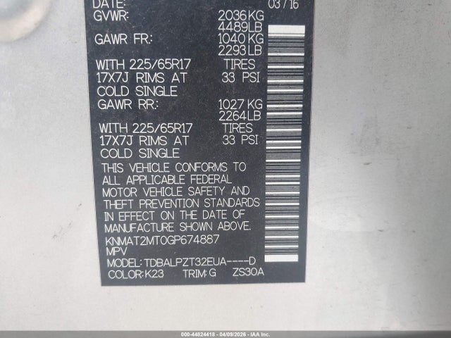 Nissan Rogue S/sl/sv 2016 KNMAT2MT0GP674887 Image 9