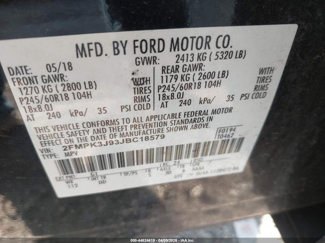 Aukcja sprzedaży 2018 Ford Edge Sel, vin: 2FMPK3J93JBC18579, numer aukcji: 44824419