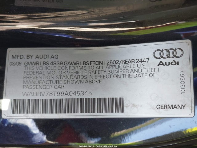 2009 AUDI S5 WAURV78T99A045345 Photo 8