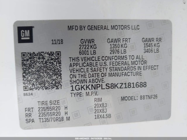 Продажа на аукционе авто 2019 Gmc Acadia Denali, vin: 1GKKNPLS8KZ181688, номер лота: 44824423