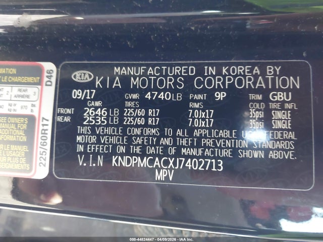 Aukcja sprzedaży 2018 Kia Sportage Lx, vin: KNDPMCACXJ7402713, numer aukcji: 44824447