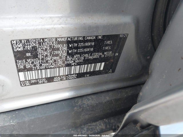 44824451 :رقم المزاد ، 2T3E6RFV4MW027473 vin ، 2021 Toyota Rav4 Hybrid Xse مزاد بيع