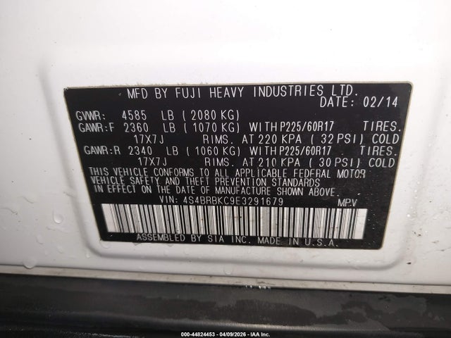 Продажа на аукционе авто 2014 Subaru Outback 2.5i Limited, vin: 4S4BRBKC9E3291679, номер лота: 44824453
