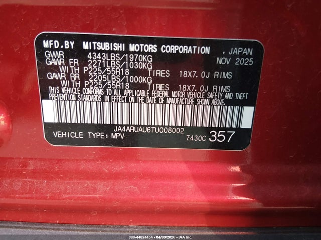 2026 MITSUBISHI OUTLANDER SPORT JA4ARUAU6TU008002 Photo 8