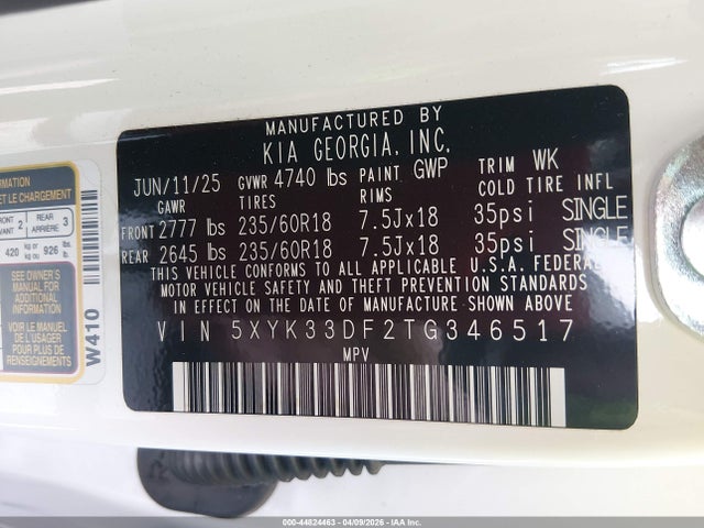 Aukcja sprzedaży 2026 Kia Sportage Ex, vin: 5XYK33DF2TG346517, numer aukcji: 44824463