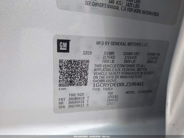 Aukcja sprzedaży 2020 Chevrolet Silverado 1500 4wd  Standard Bed Lt, vin: 1GCRYDED0LZ196461, numer aukcji: 44824485