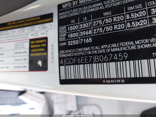 Aukcja sprzedaży 2018 Mercedes-benz Gls 450 4matic, vin: 4JGDF6EE7JB067459, numer aukcji: 44824501