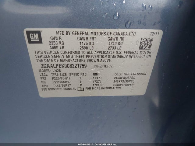 2012 CHEVROLET EQUINOX 2GNALPEK0C6221759 Photo 8