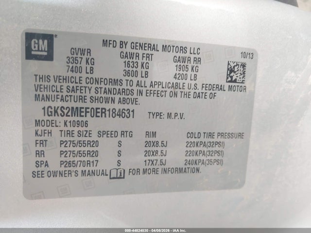 44824530 :رقم المزاد ، 1GKS2MEF0ER184631 vin ، 2014 Gmc Yukon Xl 1500 Denali مزاد بيع