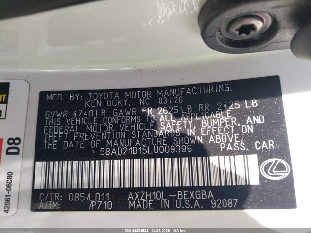 Продаж на аукціоні авто 2020 Lexus Es 300h, vin: 58AD21B15LU009396, номер лоту: 44824533