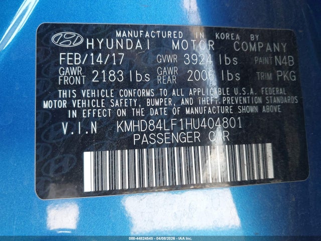 KMHD84LF1HU404801 Hyundai ELANTRA SE