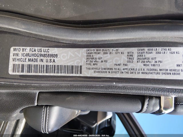 Продажа на аукционе авто 2022 Jeep Grand Cherokee Overland 4x4, vin: 1C4RJHDG9N8589939, номер лота: 44824550