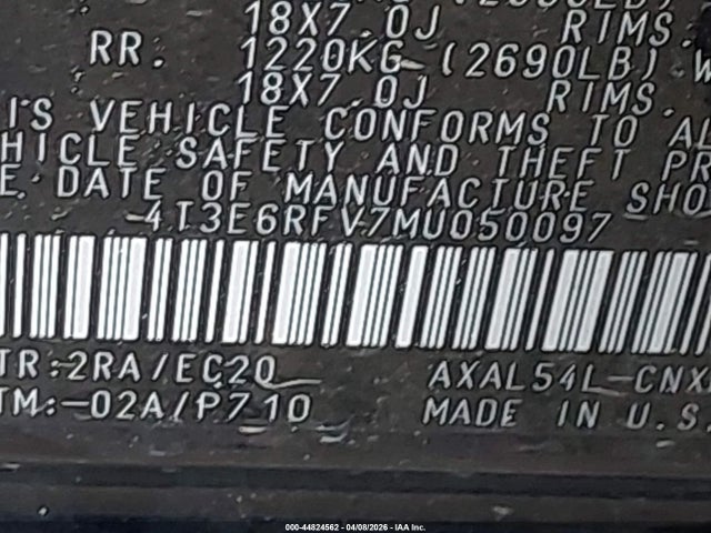 Продажа на аукционе авто 2021 Toyota Rav4 Hybrid Xse, vin: 4T3E6RFV7MU050097, номер лота: 44824562