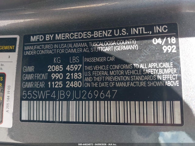 Продажа на аукционе авто 2018 Mercedes-benz C 300, vin: 55SWF4JB9JU269647, номер лота: 44824572