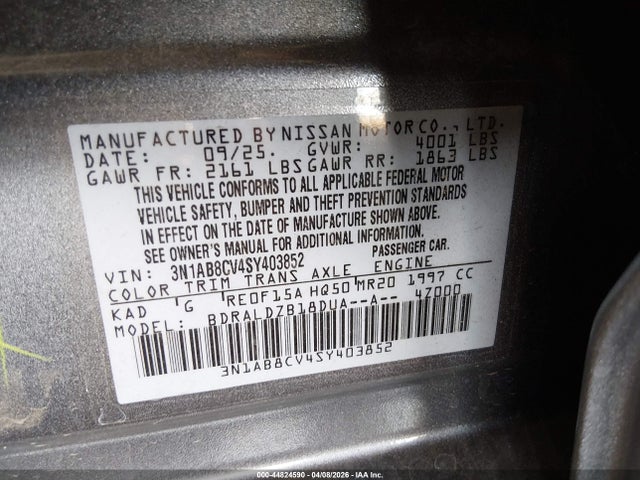 3N1AB8CV4SY403852 Nissan SENTRA SV