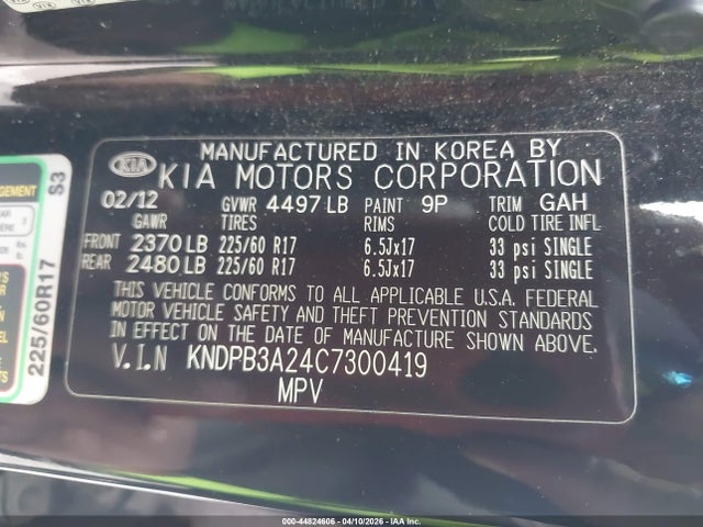Продажа на аукционе авто 2012 Kia Sportage Lx, vin: KNDPB3A24C7300419, номер лота: 44824606