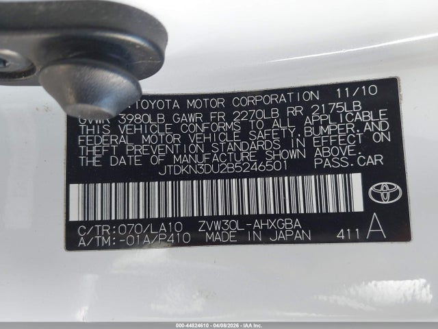44824610 :رقم المزاد ، JTDKN3DU2B5246501 vin ، 2011 Toyota Prius Four مزاد بيع