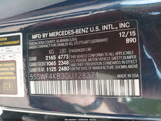 Продаж на аукціоні авто 2016 Mercedes-benz C 300 4matic, vin: 55SWF4KB3GU128371, номер лоту: 44824614