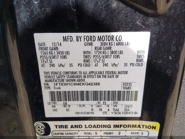 44824613 :رقم المزاد ، 1FTEW1CM4EKG42385 vin ، 2014 Ford F-150 Xlt مزاد بيع