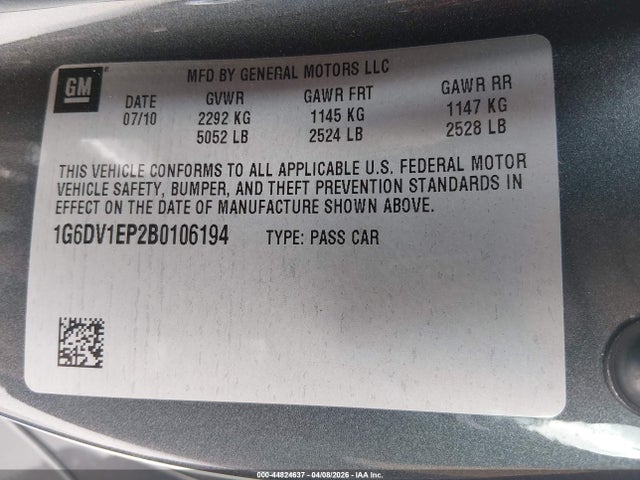44824637 :رقم المزاد ، 1G6DV1EP2B0106194 vin ، 2011 Cadillac Cts-v مزاد بيع