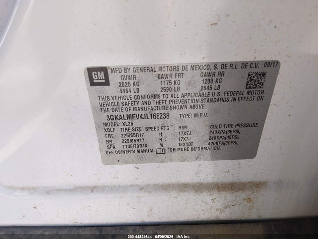 Aukcja sprzedaży 2018 Gmc Terrain Sle, vin: 3GKALMEV4JL168238, numer aukcji: 44824644