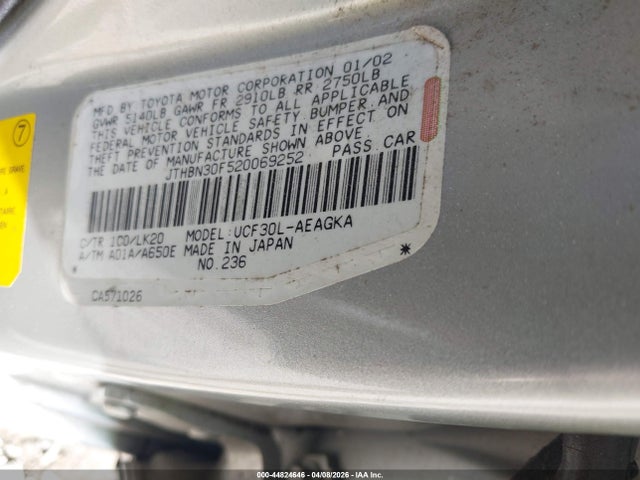 Продаж на аукціоні авто 2002 Lexus Ls 430, vin: JTHBN30F520069252, номер лоту: 44824646