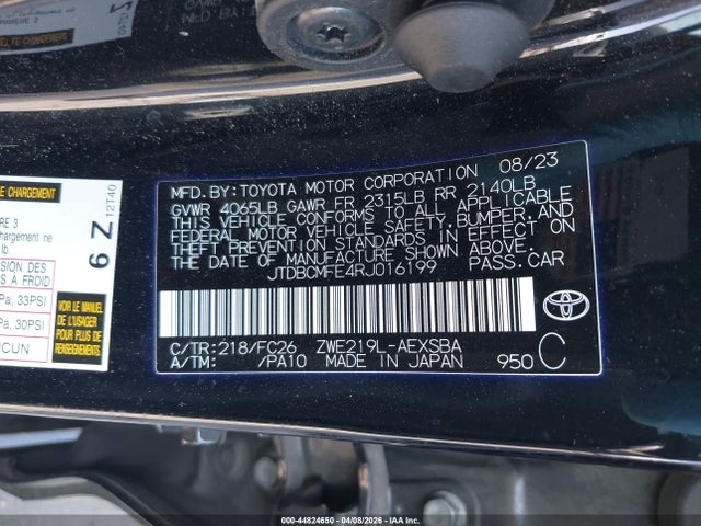 JTDBCMFE4RJ016199 Toyota Corolla Hybrid Se