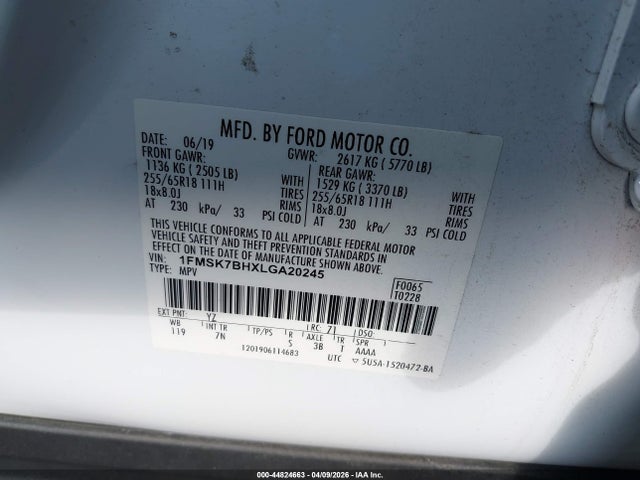 1FMSK7BHXLGA20245 Ford Explorer