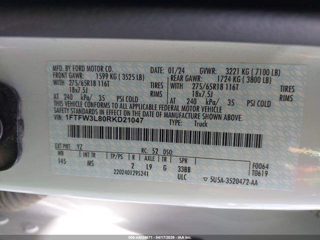 Ford F-150 Xlt 2024 1FTFW3L80RKD21047 Image 9