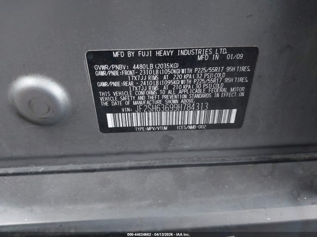 Продажа на аукционе авто 2009 Subaru Forester 2.5x, vin: JF2SH63699H784313, номер лота: 44824682