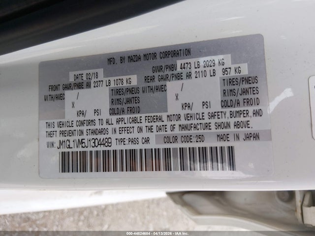 Продажа на аукционе авто 2018 Mazda Mazda6 Touring, vin: JM1GL1VM5J1304489, номер лота: 44824684