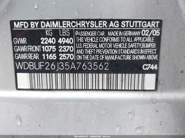 44824701 :رقم المزاد ، WDBUF26J35A763562 vin ، 2005 Mercedes-benz E 320 Cdi مزاد بيع