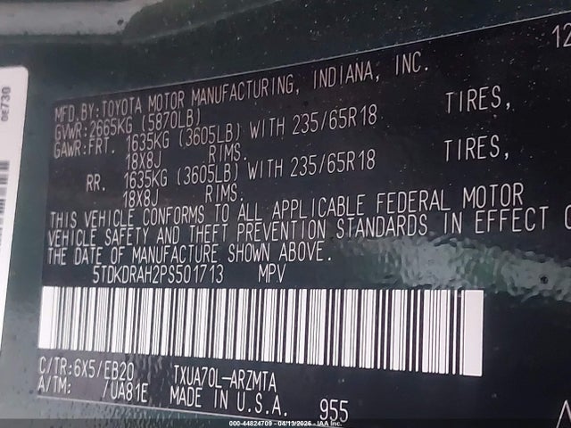 Aukcja sprzedaży 2023 Toyota Highlander Xle, vin: 5TDKDRAH2PS501713, numer aukcji: 44824709