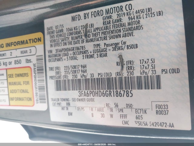 3FA6P0HD6GR186785 Ford FUSION SE